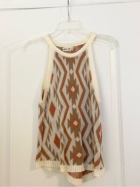 Neutral Aztec Knit Tank Top - Cream & Brown